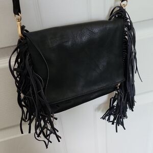 Fringe Black Leather Bag
